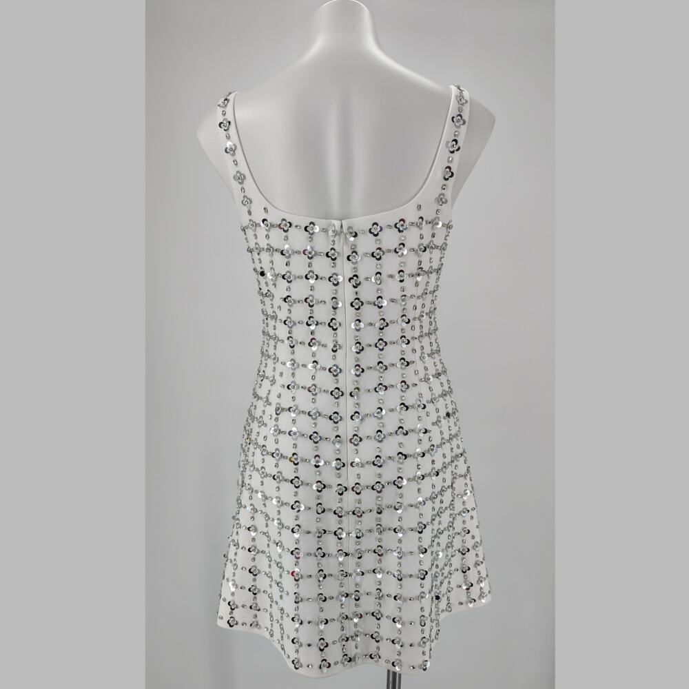 Simkhai Ziva White Embellished Mini Dress Crystal Sequin Size 8 Bridal - Picture 4 of 16